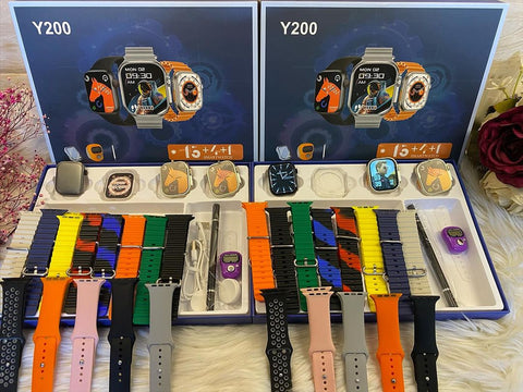 Y200 Smartwatch ( 3 Watches + 13 Straps + Silicone Case + Touch Pen + Counter)