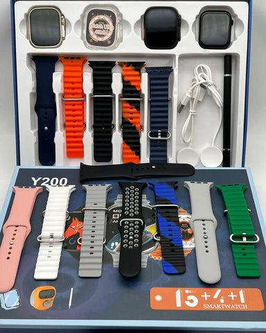 Y200 Smartwatch ( 3 Watches + 13 Straps + Silicone Case + Touch Pen + Counter)