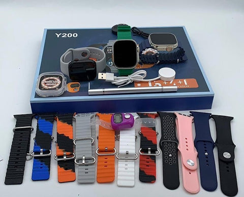 Y200 Smartwatch ( 3 Watches + 13 Straps + Silicone Case + Touch Pen + Counter)