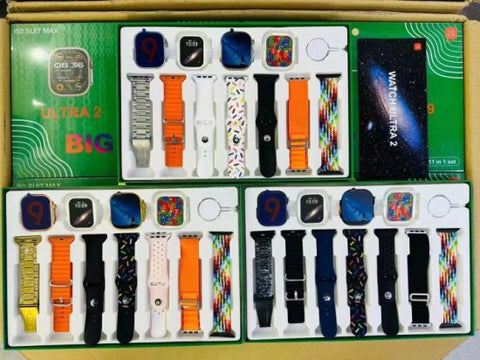 I50 Ultra 2 Suit Max Watch9 Dual Smart Watches 11 in 1 ( 2 Smartwatches + 7 Straps + 2 Silicone Case )