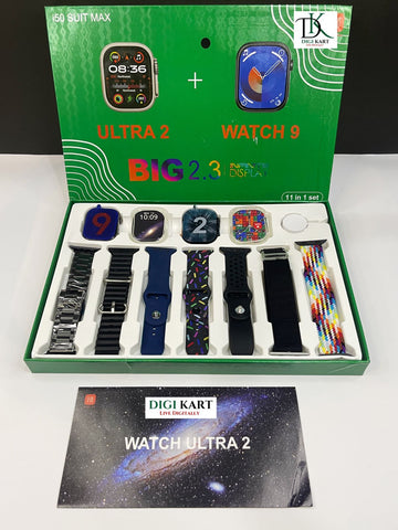 I50 Ultra 2 Suit Max Watch9 Dual Smart Watches 11 in 1 ( 2 Smartwatches + 7 Straps + 2 Silicone Case )